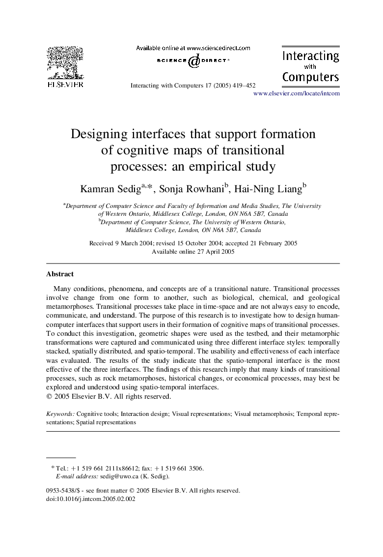 Designing interfaces that support formation of cognitive maps of transitional processes: an empirical study