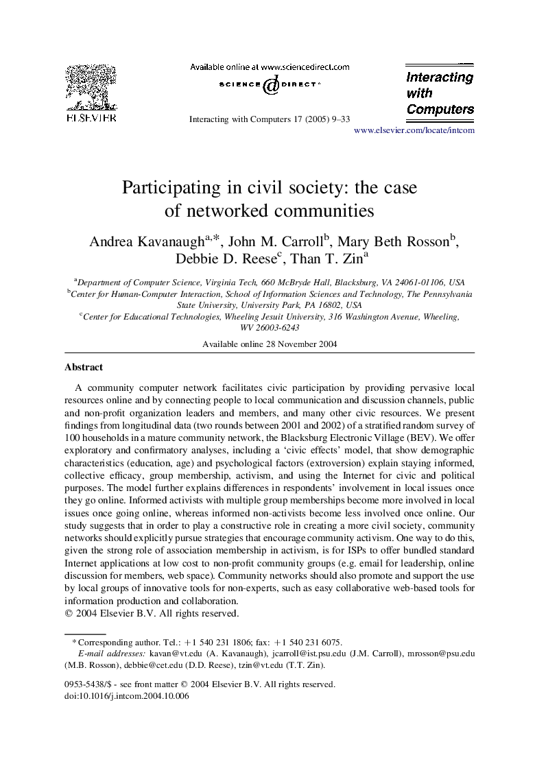 Participating in civil society: the case of networked communities