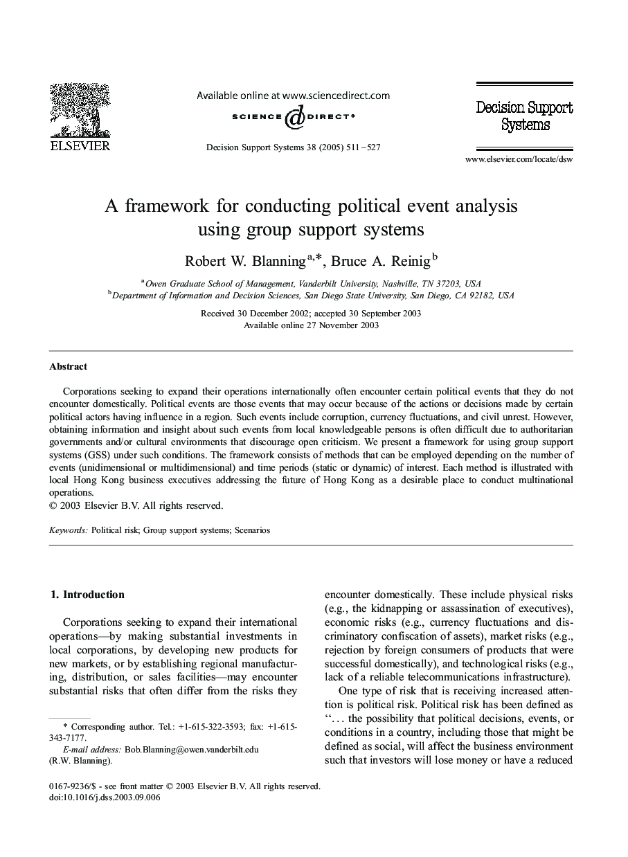 A framework for conducting political event analysis using group support systems