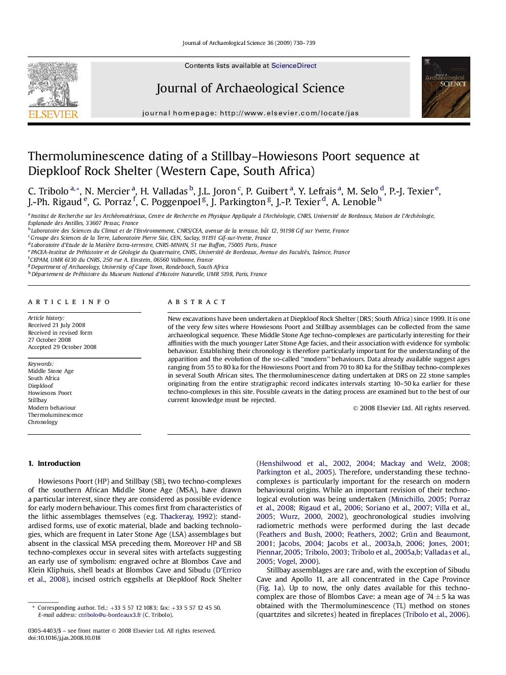 Thermoluminescence dating of a Stillbay–Howiesons Poort sequence at Diepkloof Rock Shelter (Western Cape, South Africa)