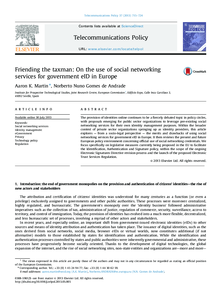 Friending the taxman: On the use of social networking services for government eID in Europe