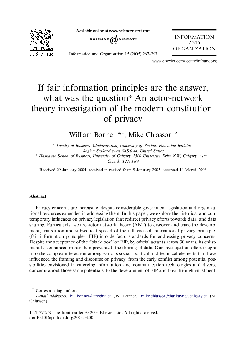 If fair information principles are the answer, what was the question? An actor-network theory investigation of the modern constitution of privacy