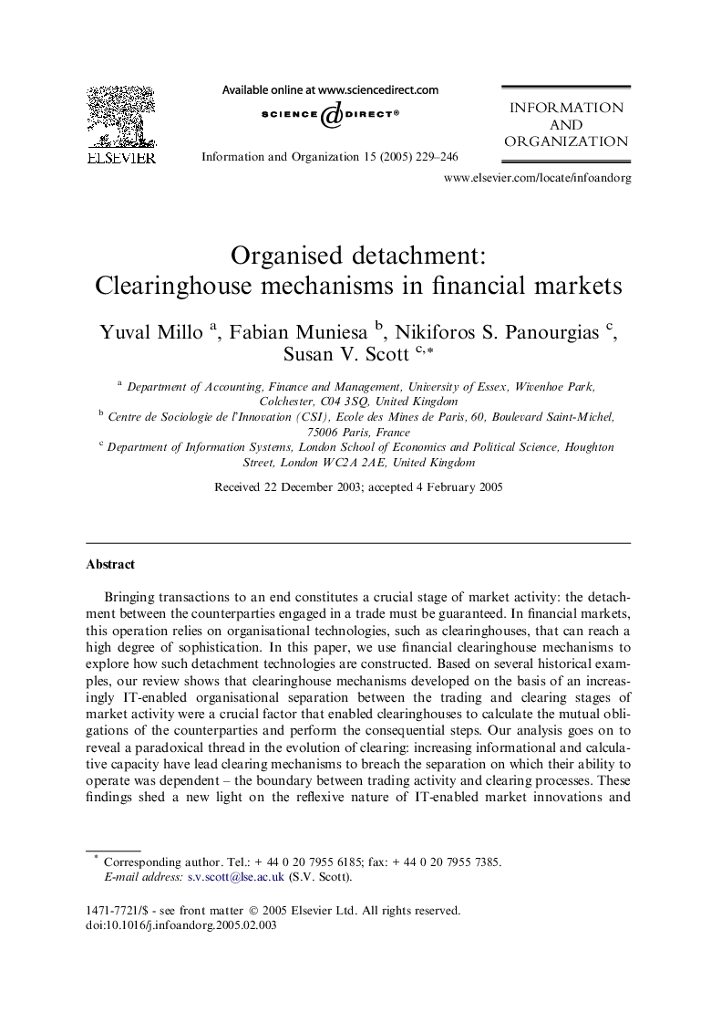 Organised detachment: Clearinghouse mechanisms in financial markets