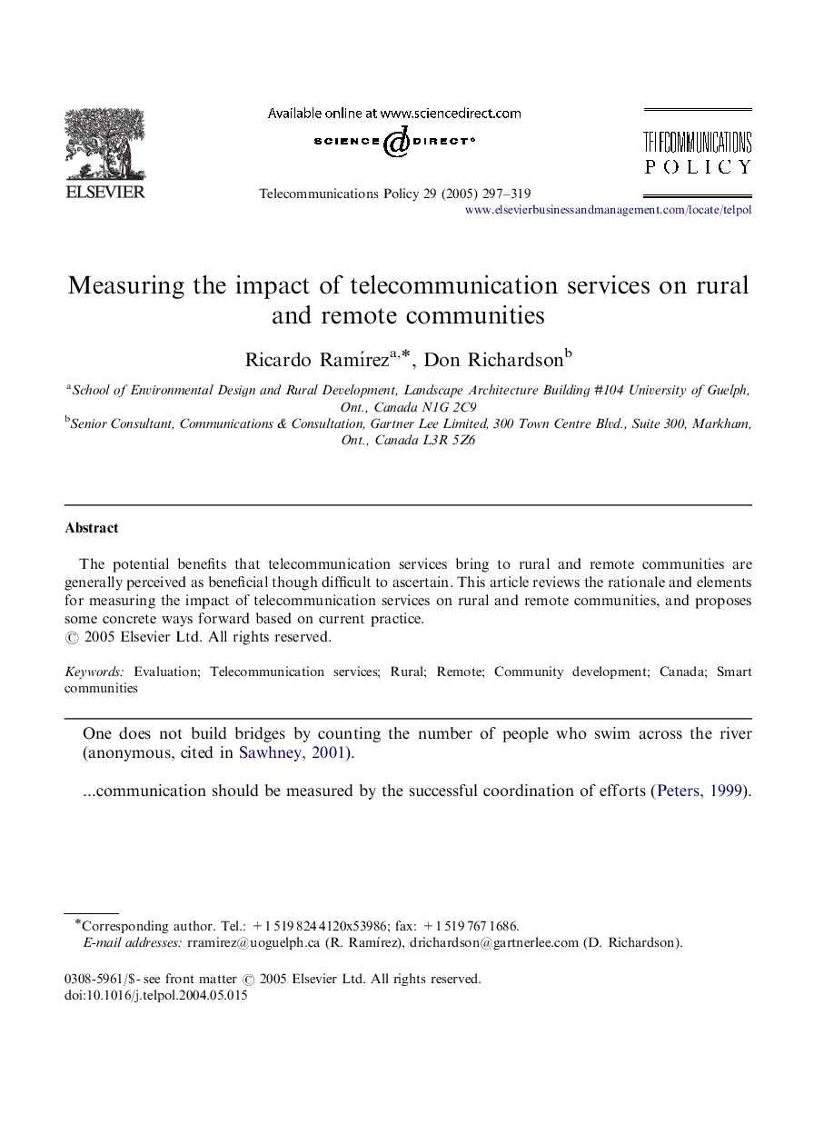 Measuring the impact of telecommunication services on rural and remote communities