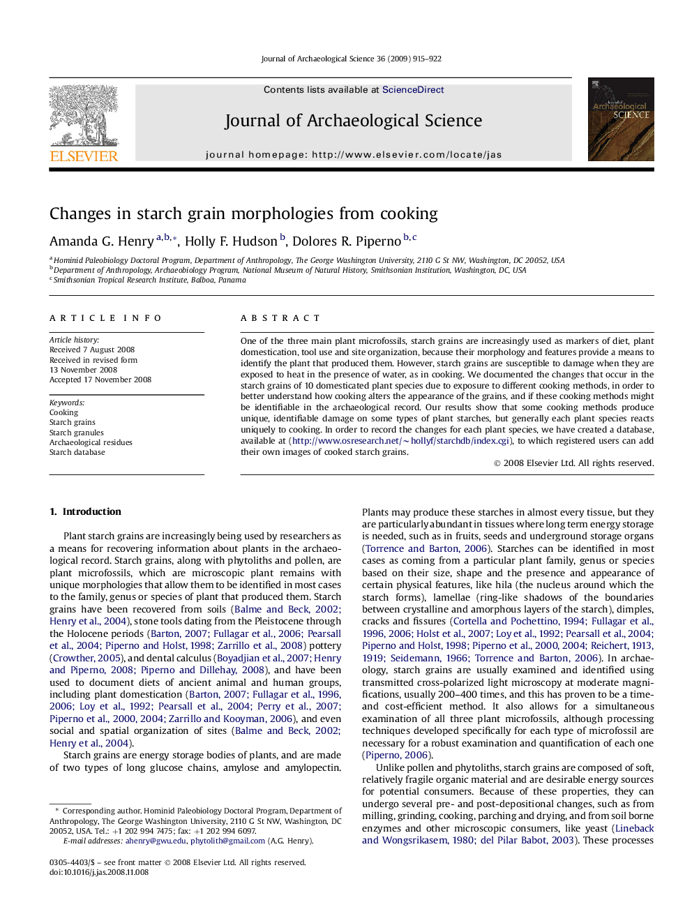 Changes in starch grain morphologies from cooking