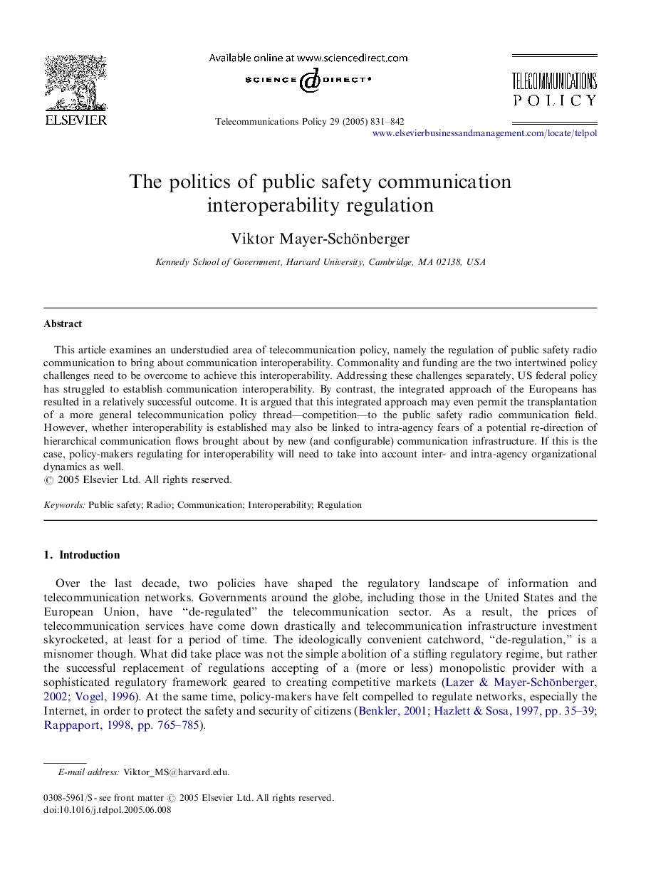 The politics of public safety communication interoperability regulation