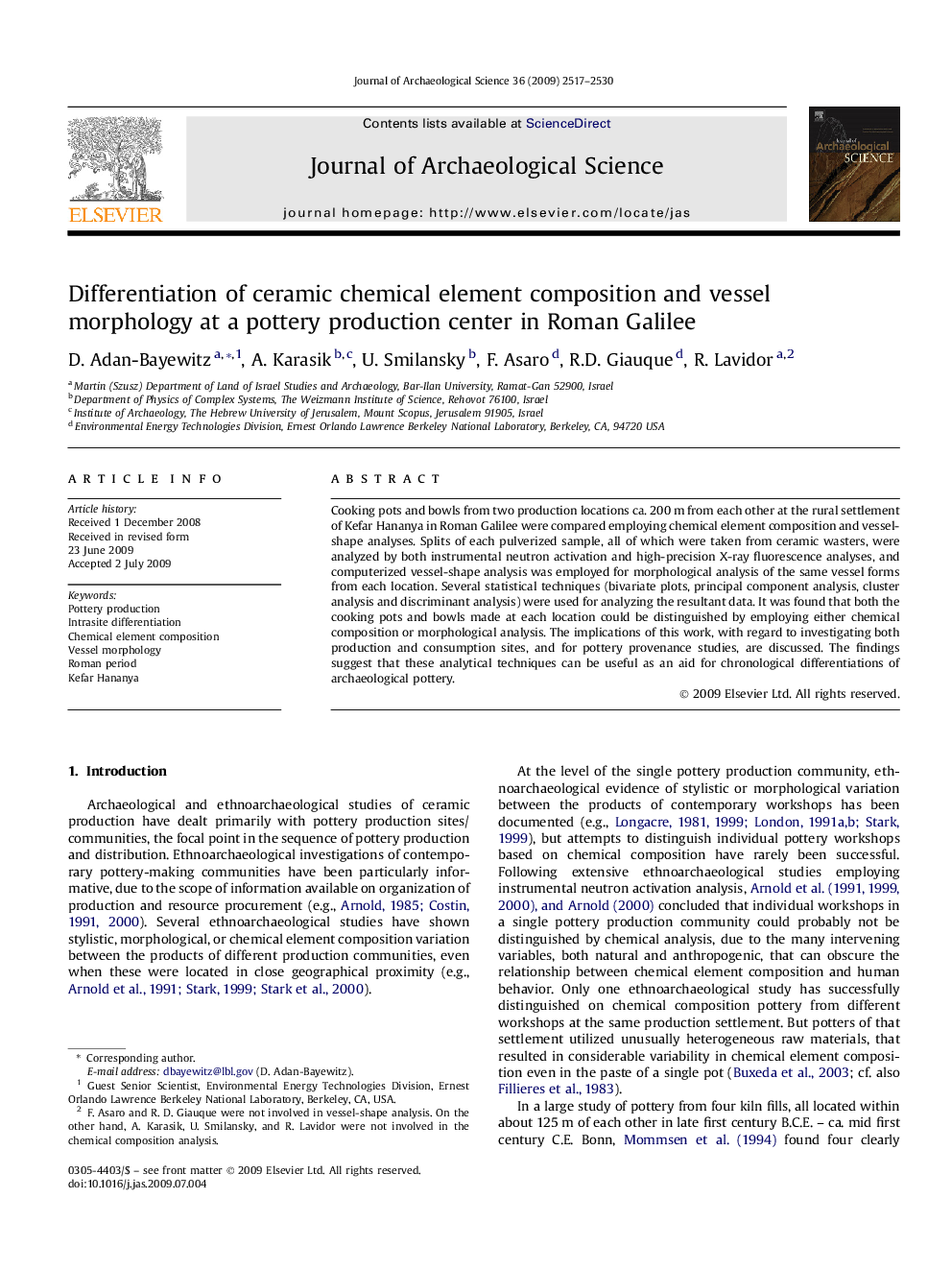 Differentiation of ceramic chemical element composition and vessel morphology at a pottery production center in Roman Galilee