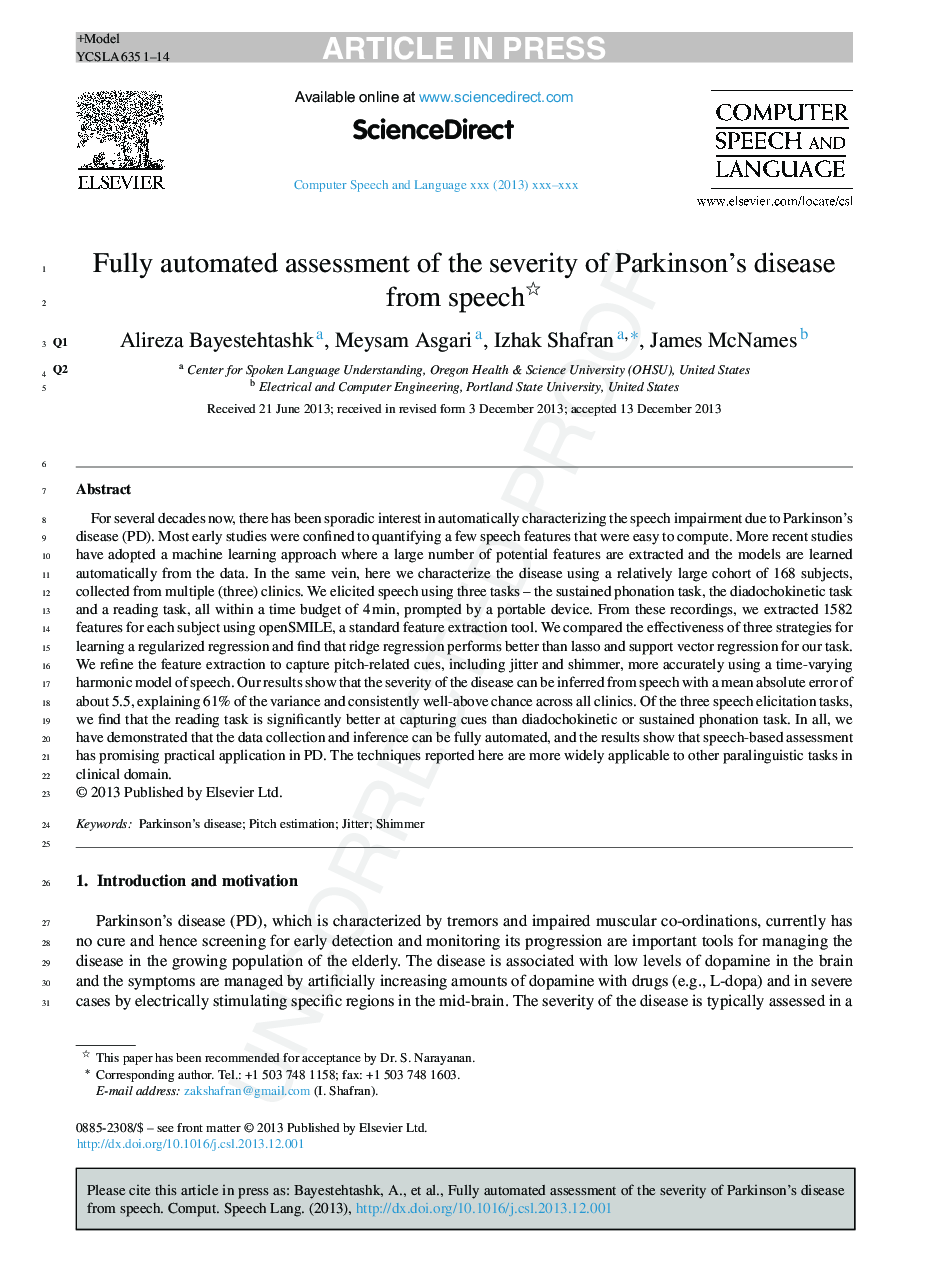 Fully automated assessment of the severity of Parkinson's disease from speech