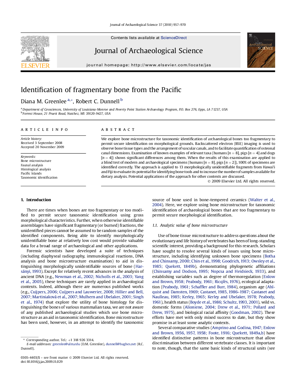 Identification of fragmentary bone from the Pacific