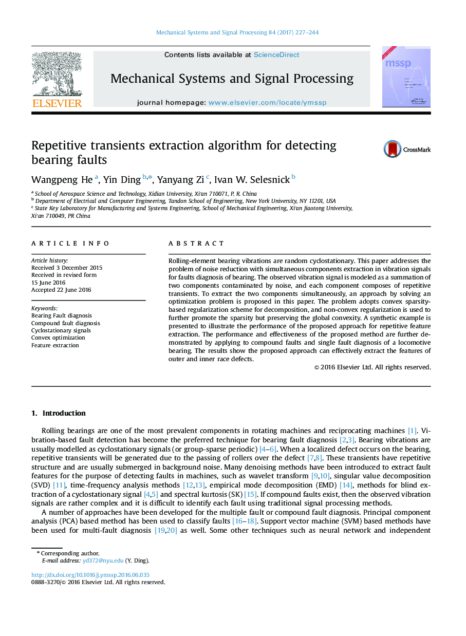 Repetitive transients extraction algorithm for detecting bearing faults