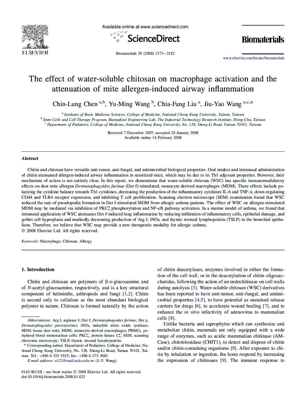 The effect of water-soluble chitosan on macrophage activation and the attenuation of mite allergen-induced airway inflammation