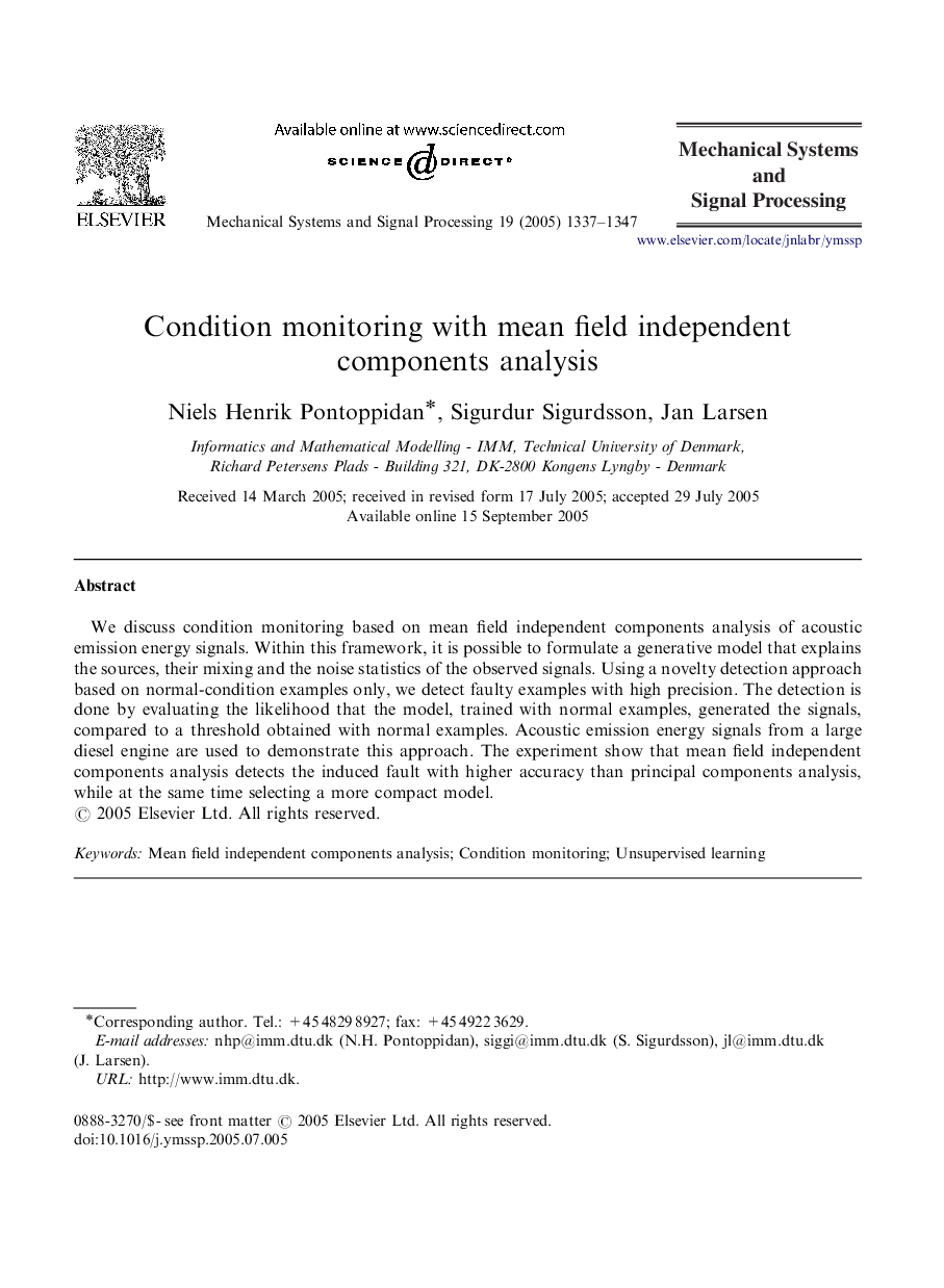 Condition monitoring with mean field independent components analysis