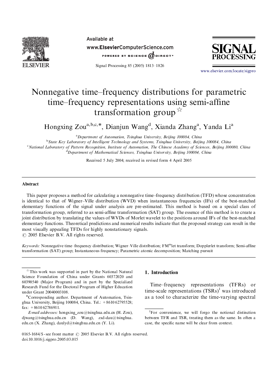 Nonnegative time-frequency distributions for parametric time-frequency representations using semi-affine transformation group