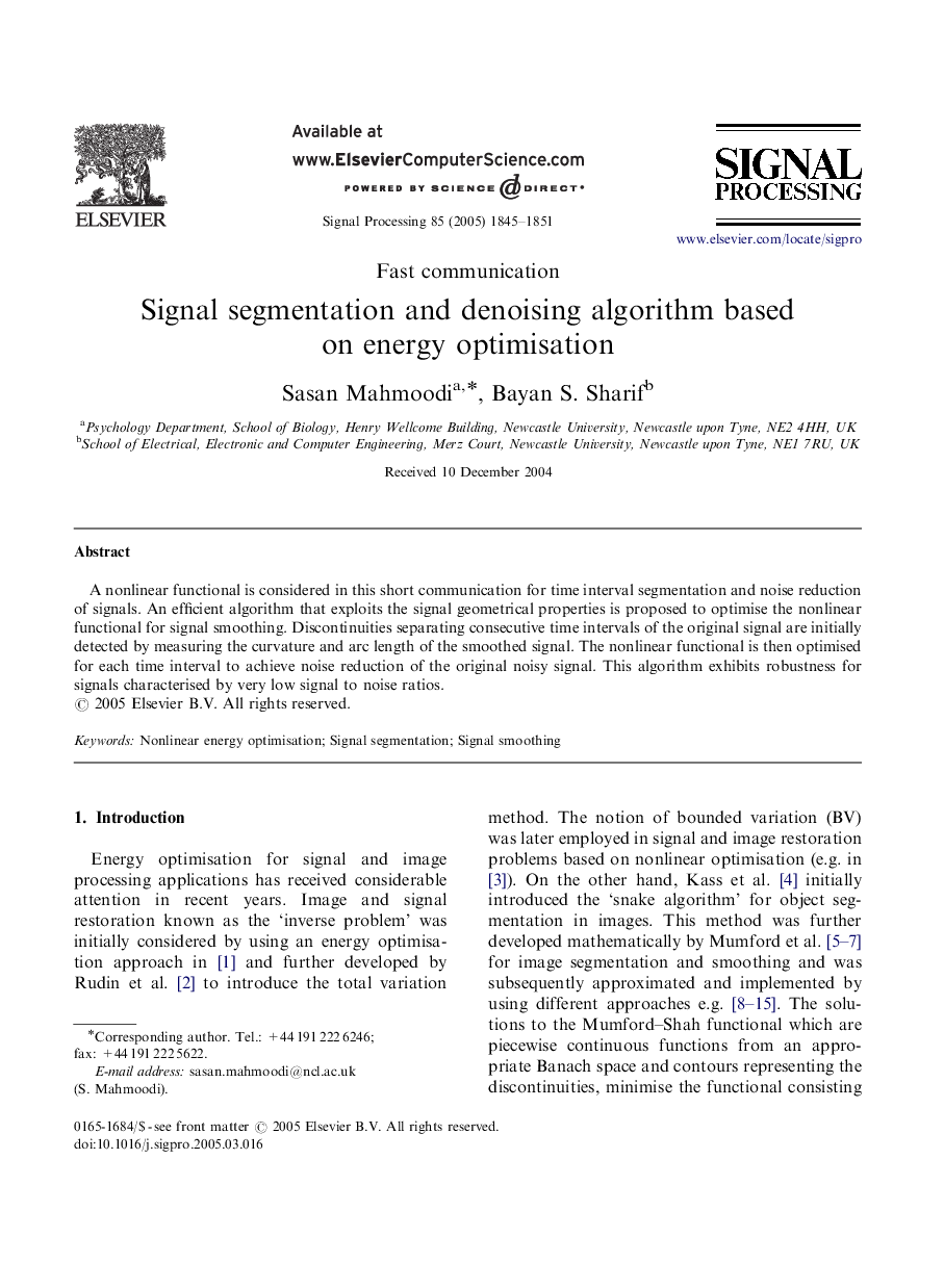 Signal segmentation and denoising algorithm based on energy optimisation