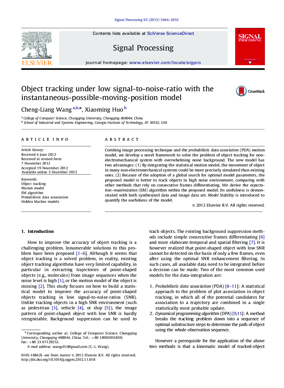 Object tracking under low signal-to-noise-ratio with the instantaneous-possible-moving-position model