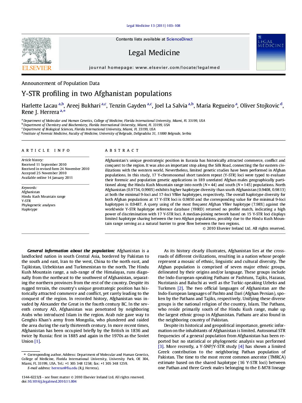 Y-STR profiling in two Afghanistan populations