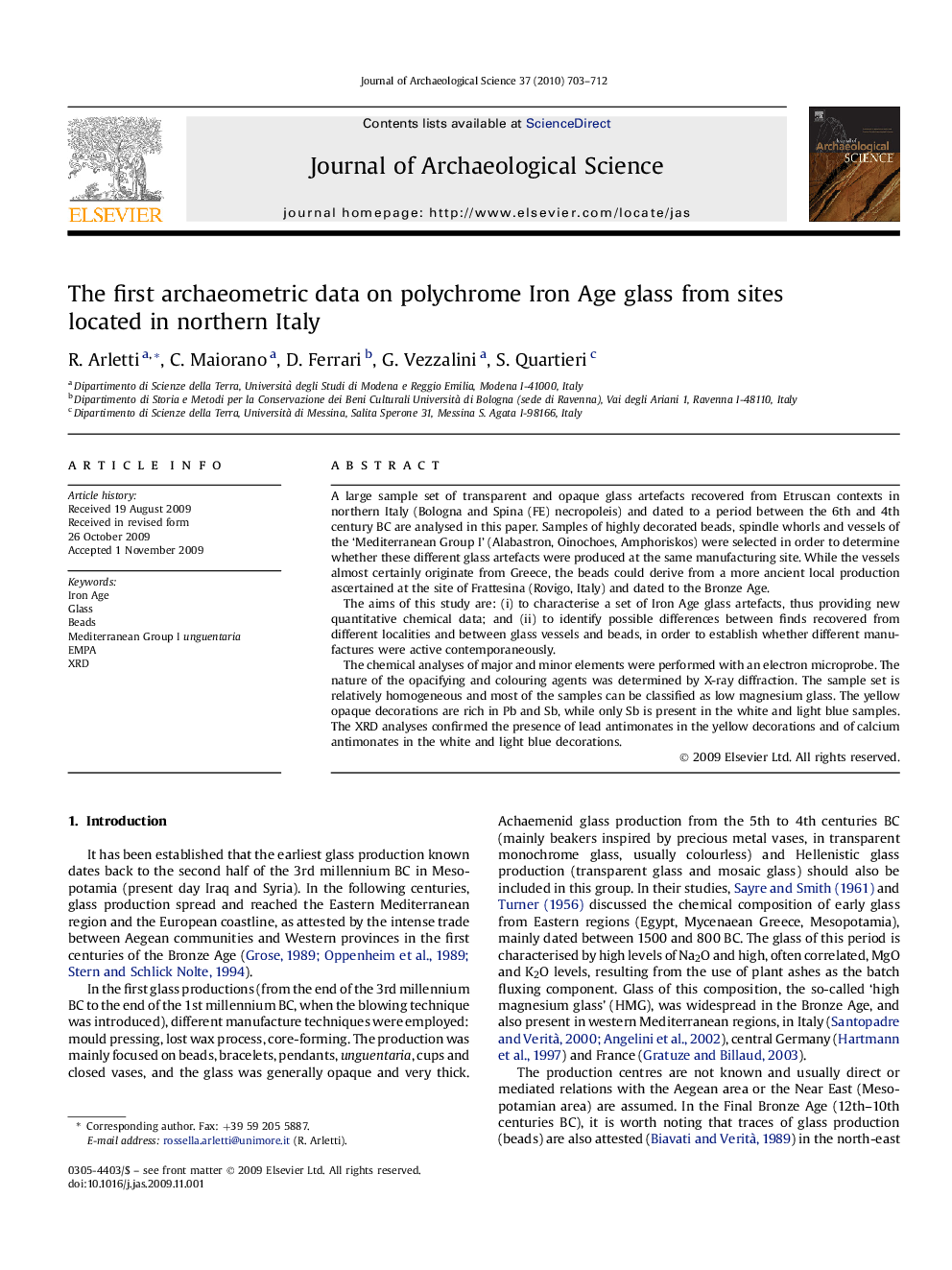 The first archaeometric data on polychrome Iron Age glass from sites located in northern Italy