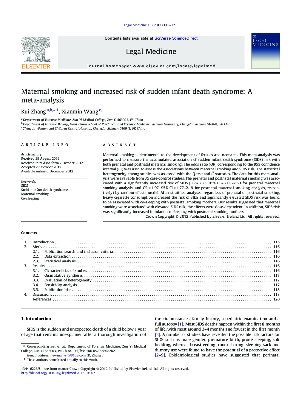 Maternal smoking and increased risk of sudden infant death syndrome: A meta-analysis