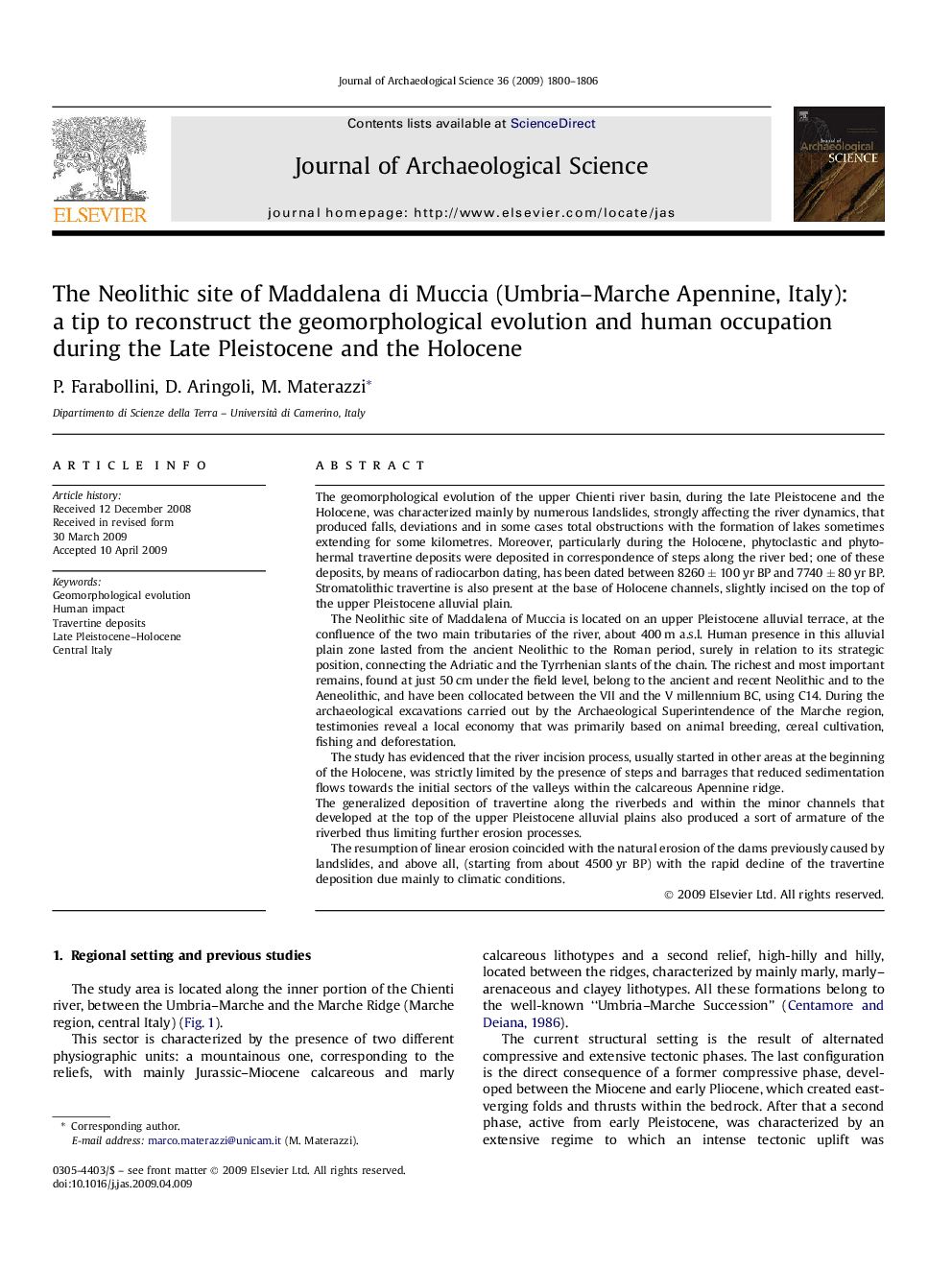 The Neolithic site of Maddalena di Muccia (Umbria-Marche Apennine, Italy): a tip to reconstruct the geomorphological evolution and human occupation during the Late Pleistocene and the Holocene