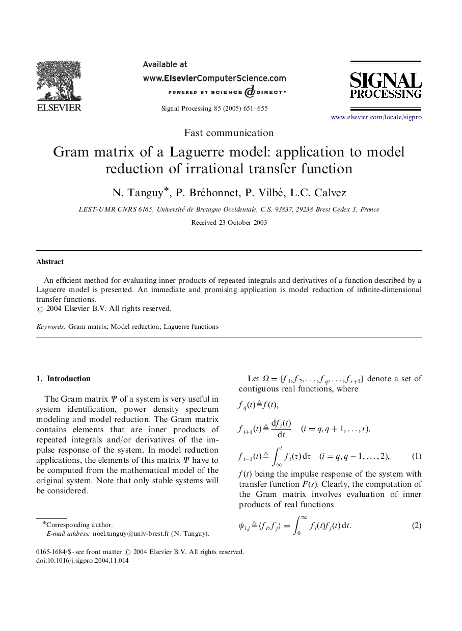 Gram matrix of a Laguerre model: application to model reduction of irrational transfer function