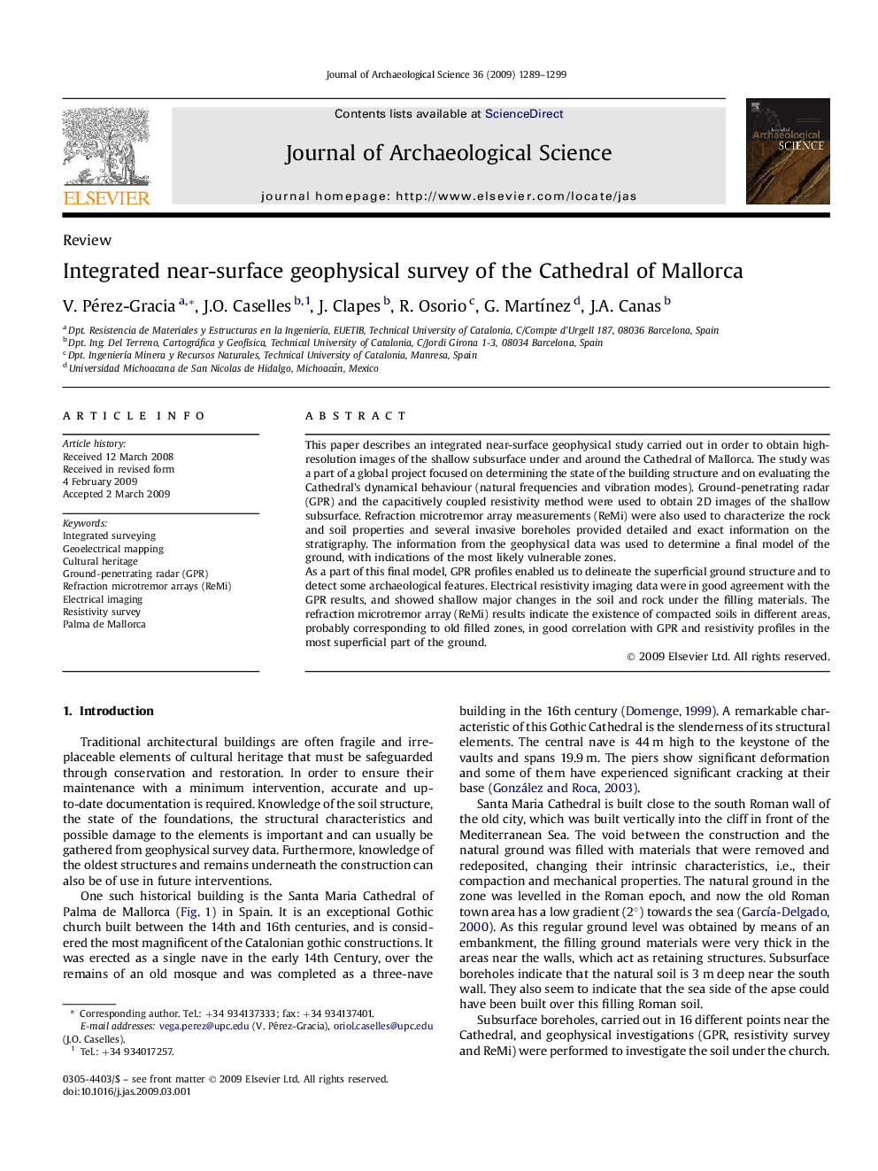 Integrated near-surface geophysical survey of the Cathedral of Mallorca