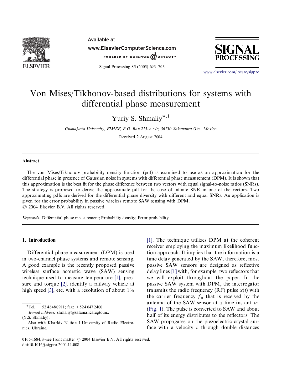 Von Mises/Tikhonov-based distributions for systems with differential phase measurement