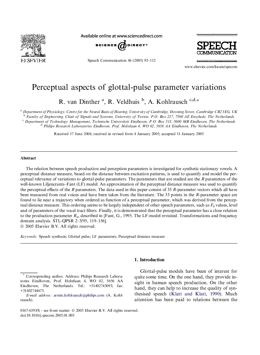 Perceptual aspects of glottal-pulse parameter variations