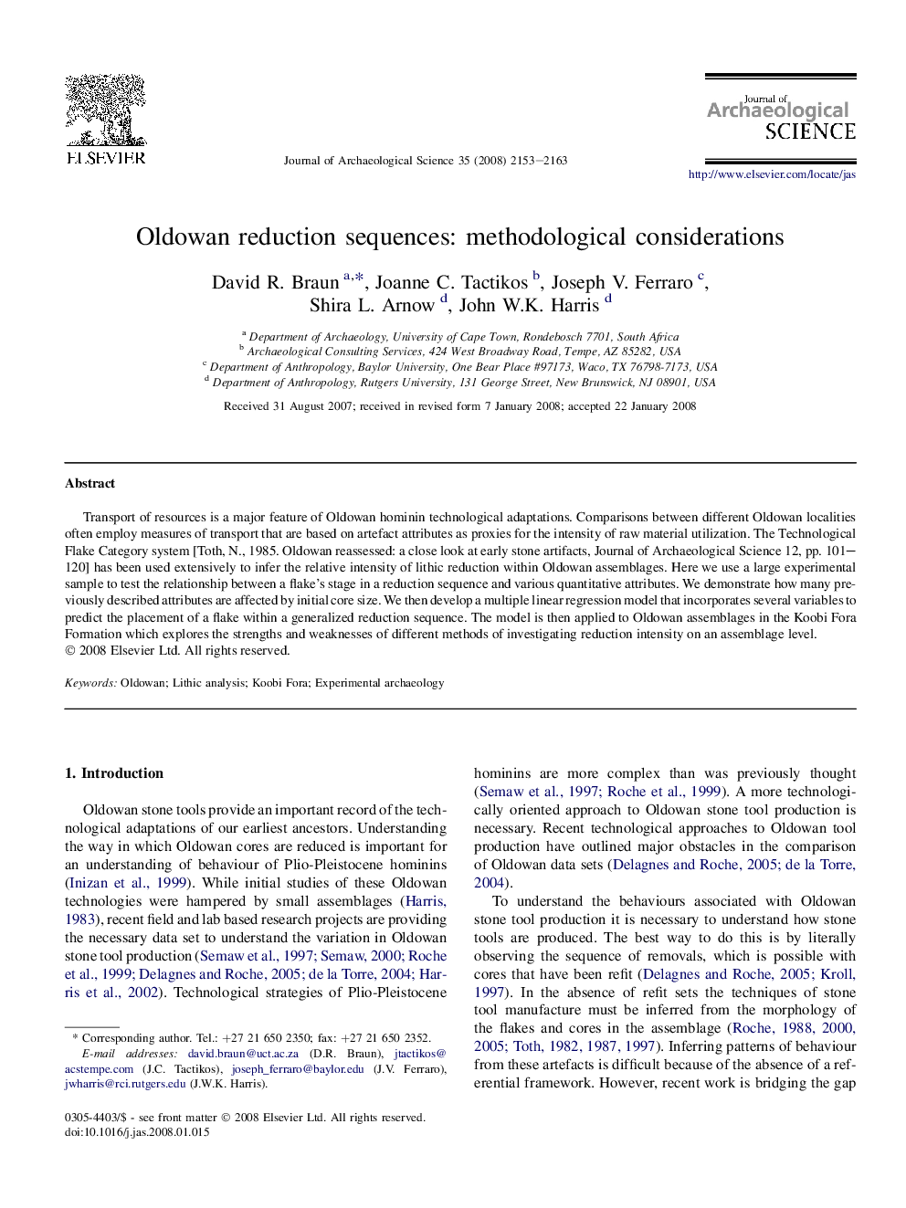 Oldowan reduction sequences: methodological considerations