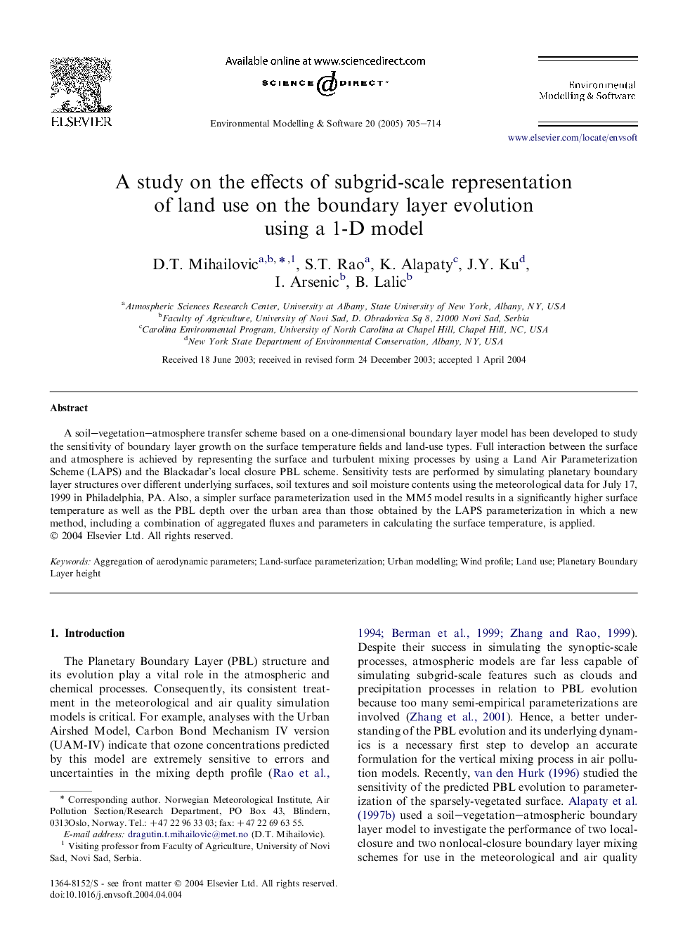 A study on the effects of subgrid-scale representation of land use on the boundary layer evolution using a 1-D model