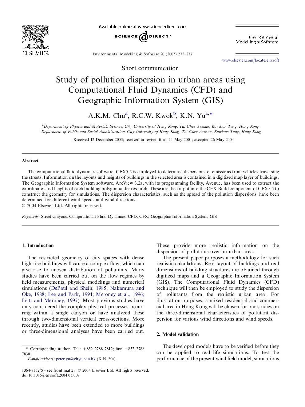 Study of pollution dispersion in urban areas using Computational Fluid Dynamics (CFD) and Geographic Information System (GIS)