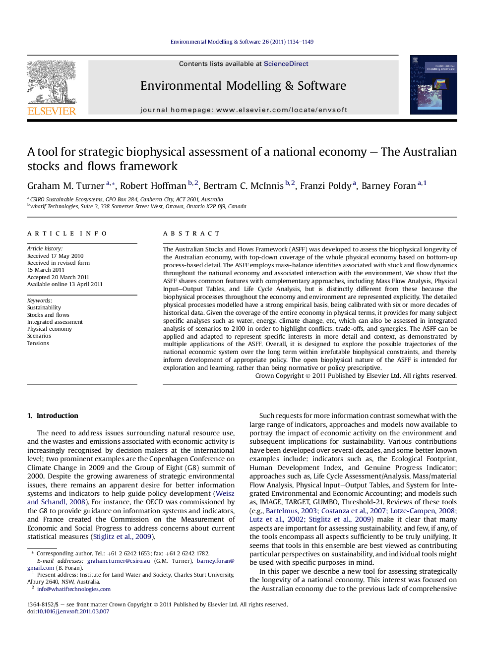 A tool for strategic biophysical assessment of a national economy - The Australian stocks and flows framework