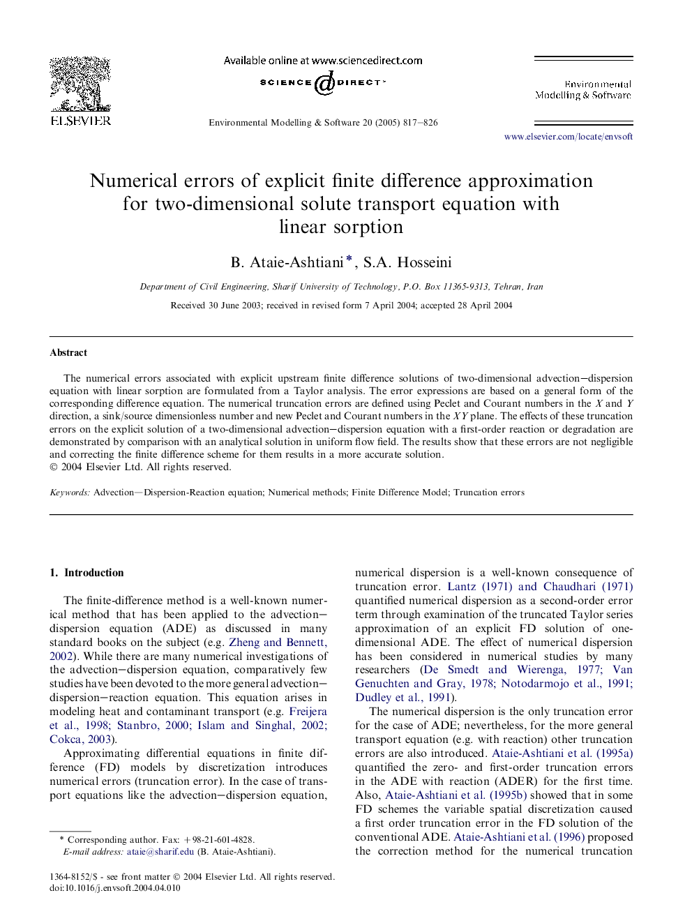 Numerical errors of explicit finite difference approximation for two-dimensional solute transport equation with linear sorption