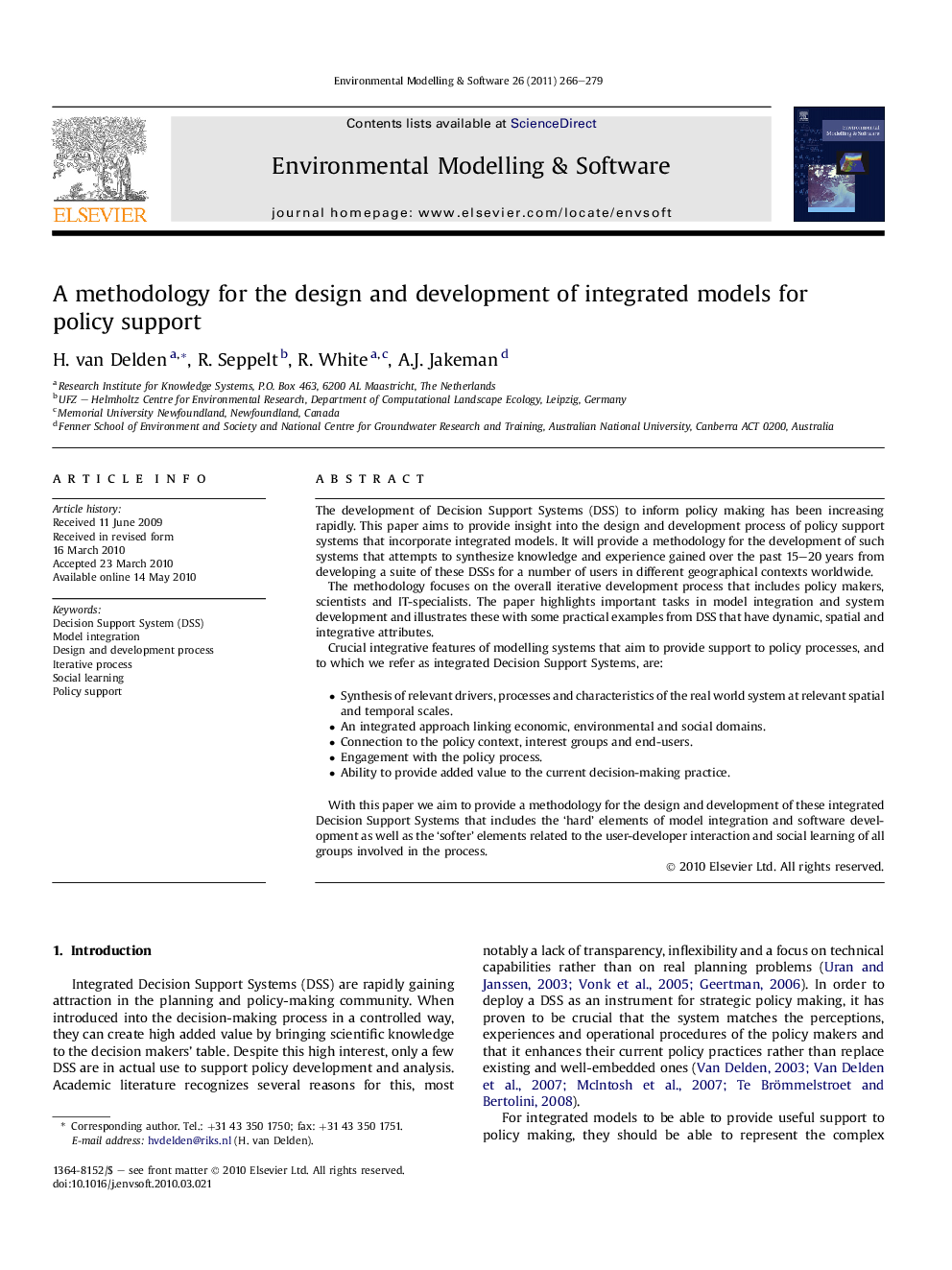 A methodology for the design and development of integrated models for policy support