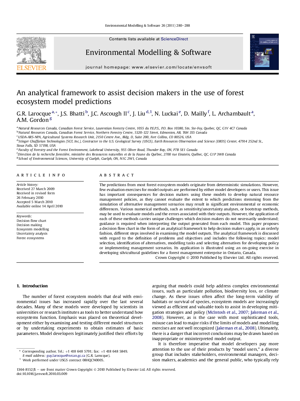 An analytical framework to assist decision makers in the use of forest ecosystem model predictions