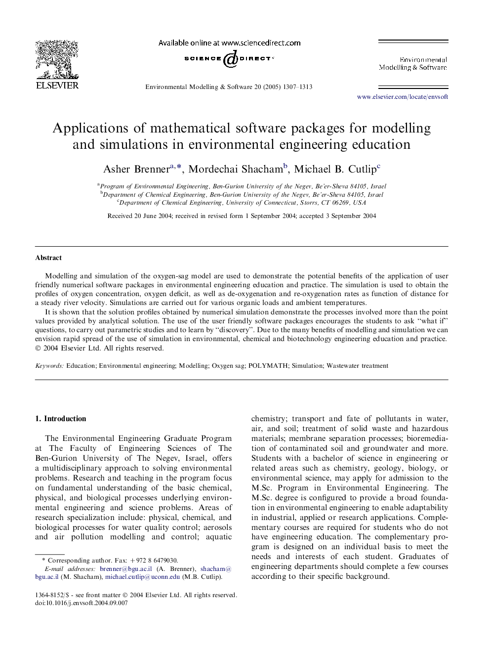 Applications of mathematical software packages for modelling and simulations in environmental engineering education