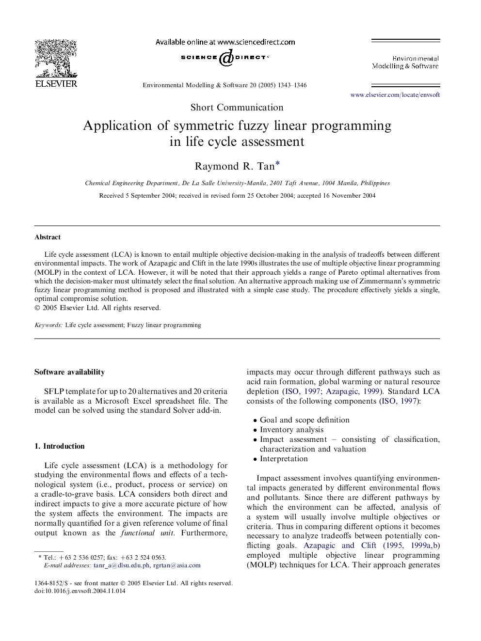 Application of symmetric fuzzy linear programming in life cycle assessment