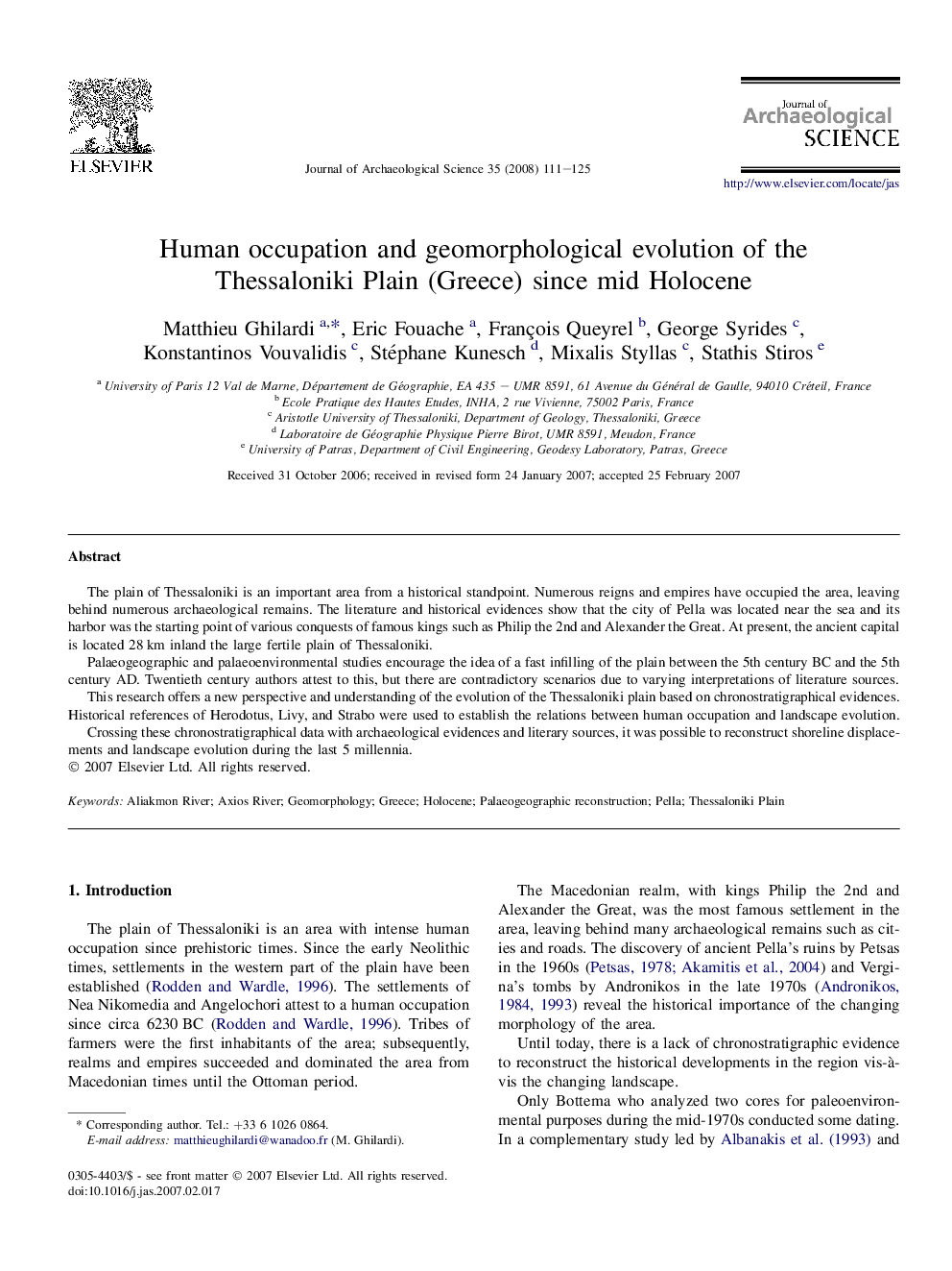 Human occupation and geomorphological evolution of the Thessaloniki Plain (Greece) since mid Holocene