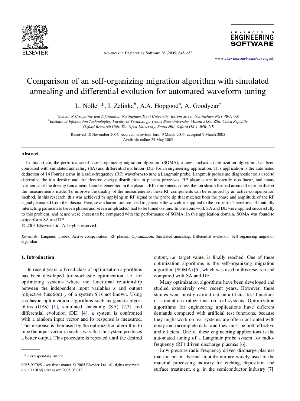 Comparison of an self-organizing migration algorithm with simulated annealing and differential evolution for automated waveform tuning