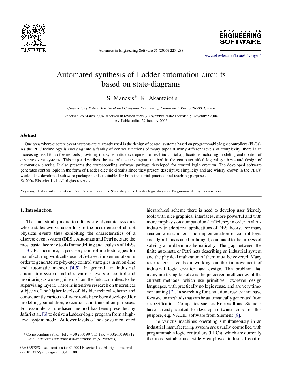 Automated synthesis of Ladder automation circuits based on state-diagrams