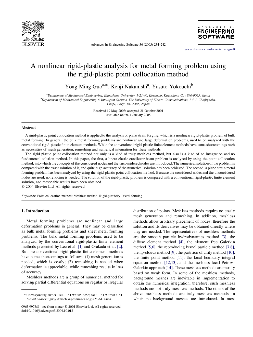 A nonlinear rigid-plastic analysis for metal forming problem using the rigid-plastic point collocation method