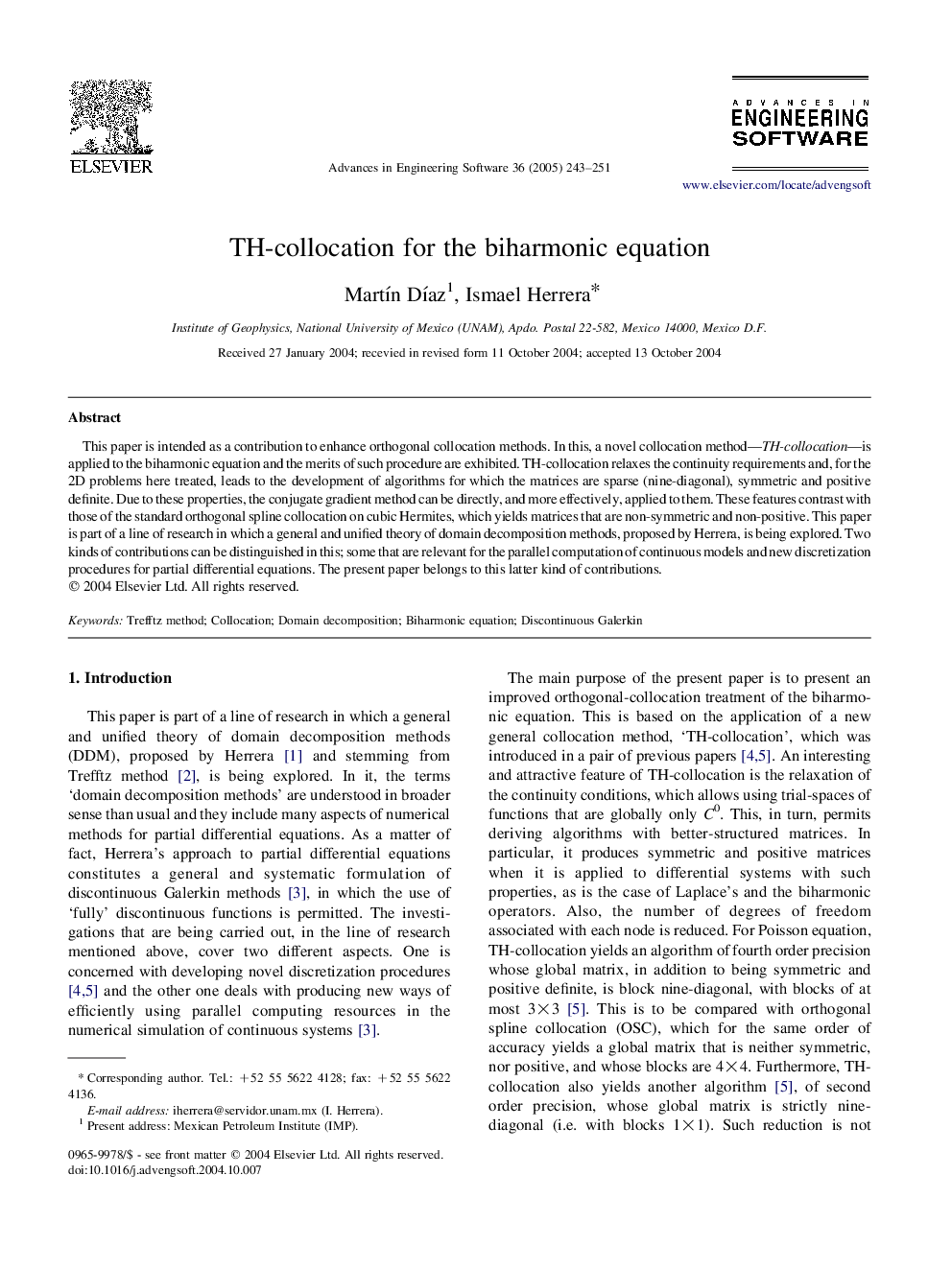 TH-collocation for the biharmonic equation