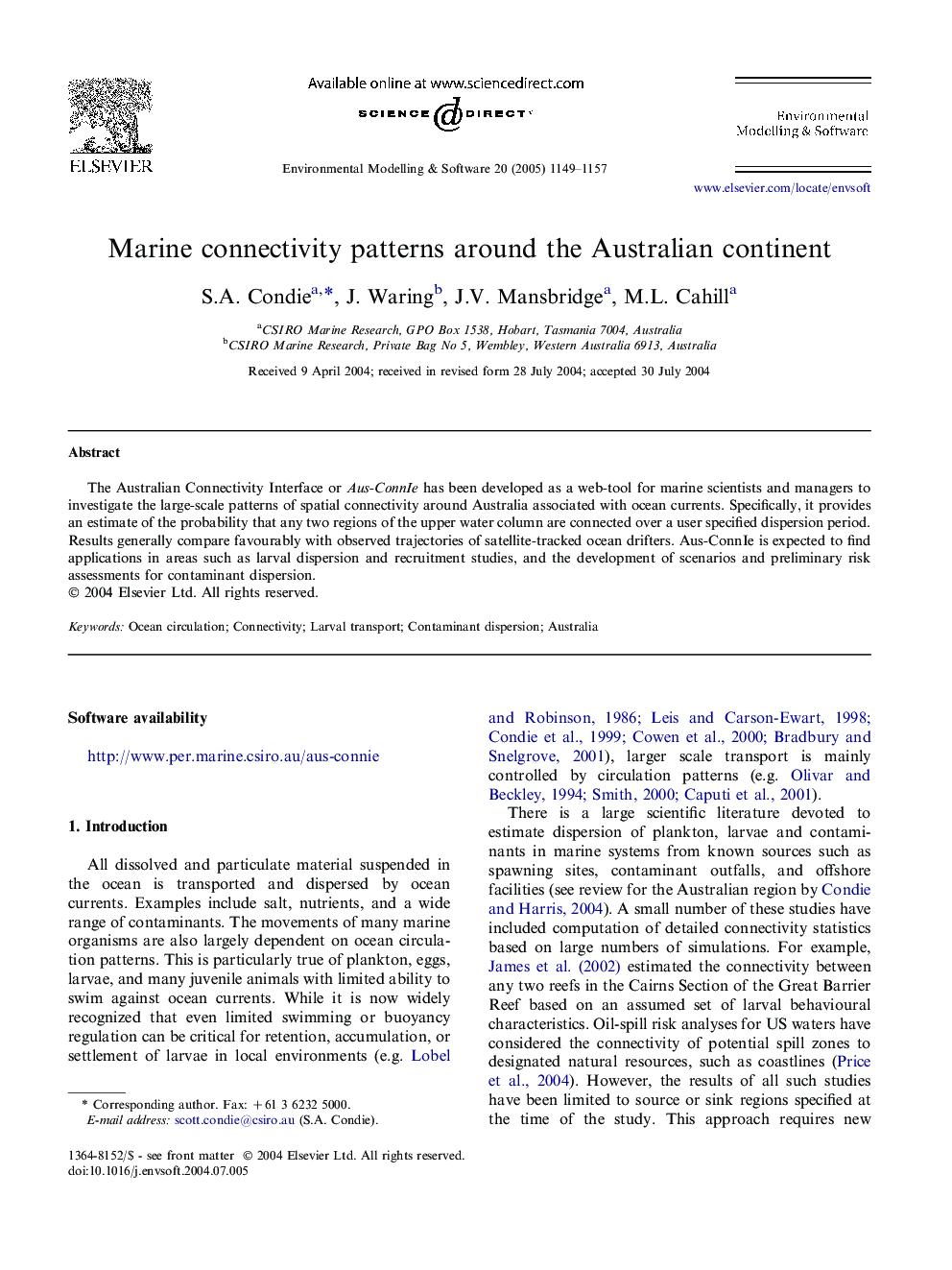 Marine connectivity patterns around the Australian continent