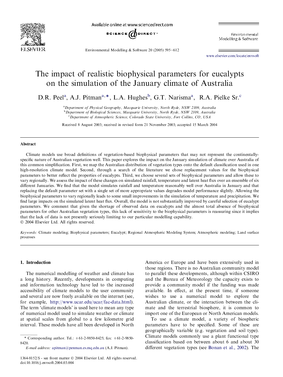 The impact of realistic biophysical parameters for eucalypts on the simulation of the January climate of Australia