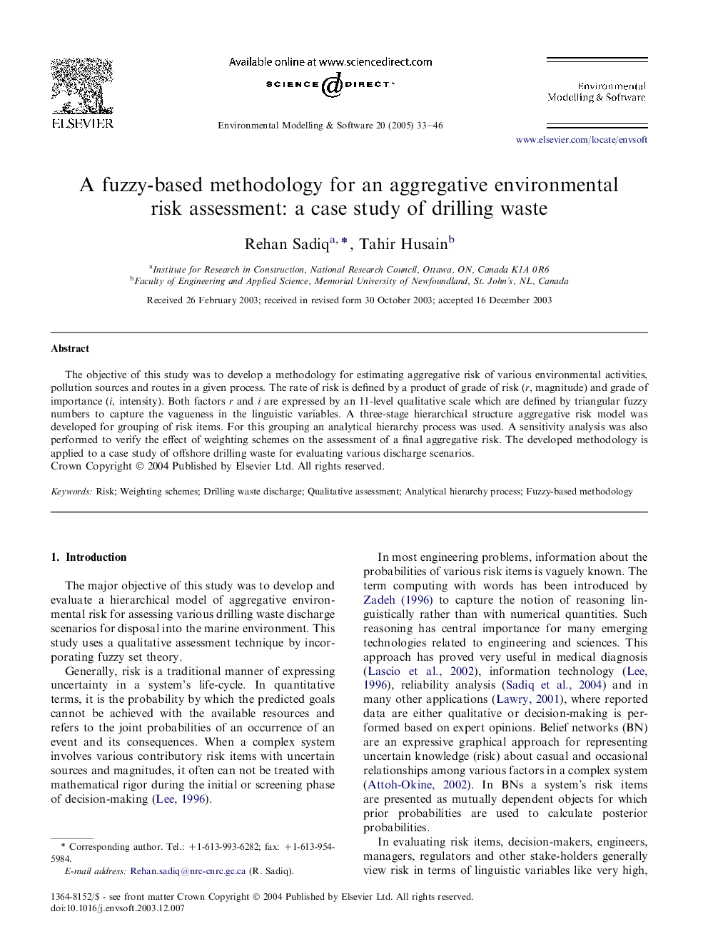 A fuzzy-based methodology for an aggregative environmental risk assessment: a case study of drilling waste