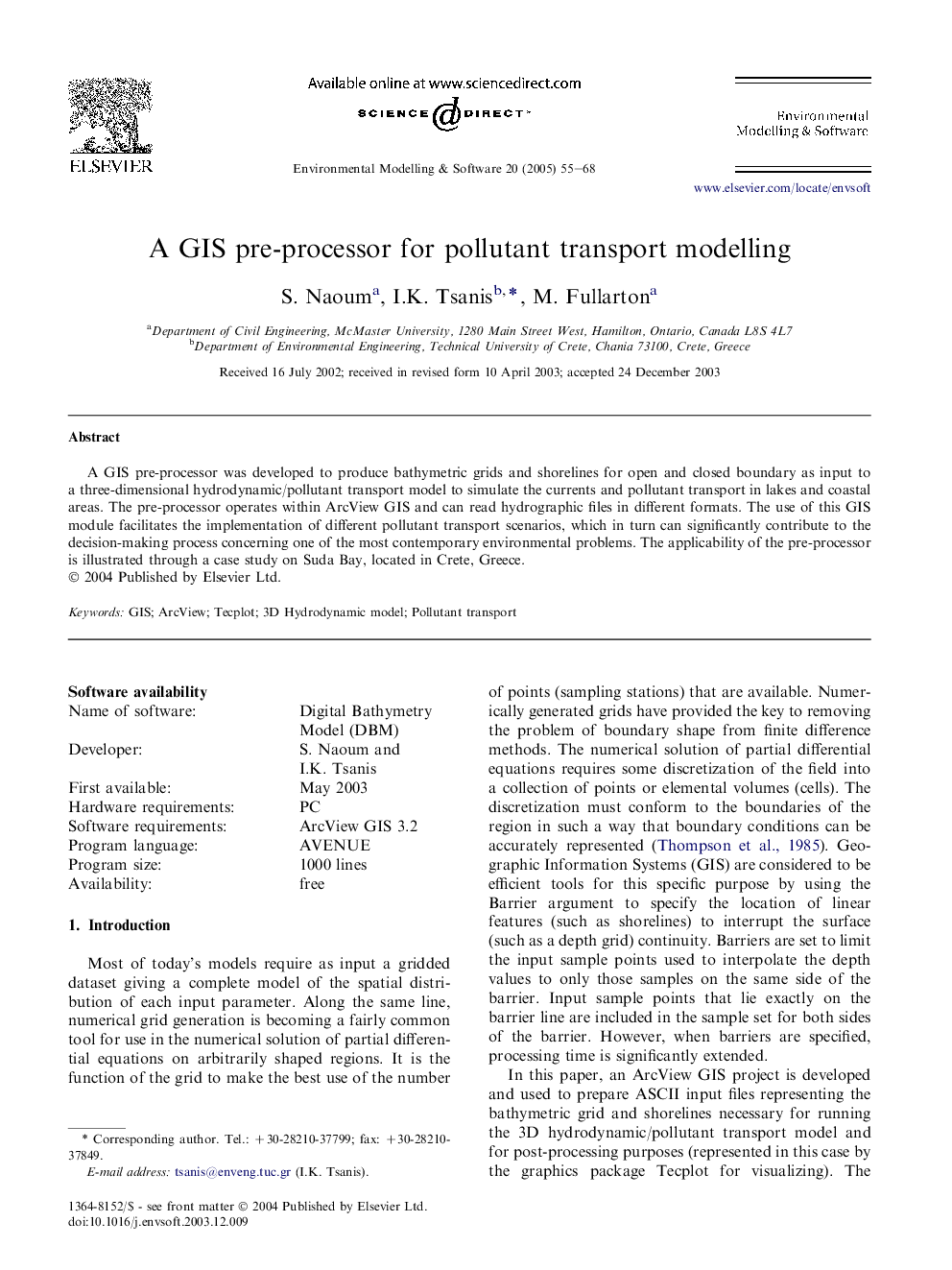 A GIS pre-processor for pollutant transport modelling