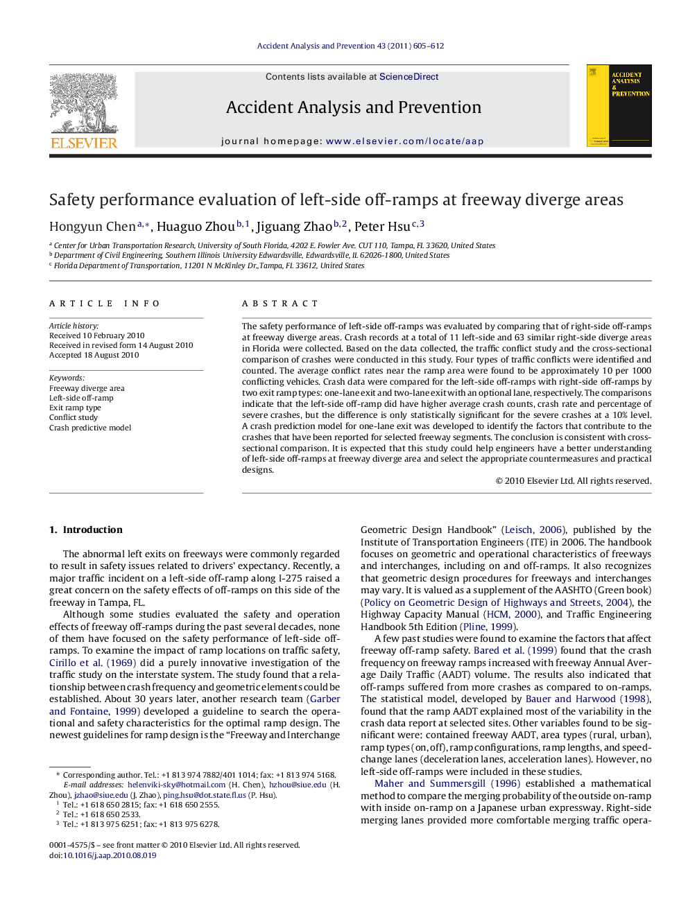 عکس صفحه اول مقاله: Safety performance evaluation of left-side off-ramps at freeway diverge areas Safety performance evaluation of left-side off-ramps at freeway diverge areas