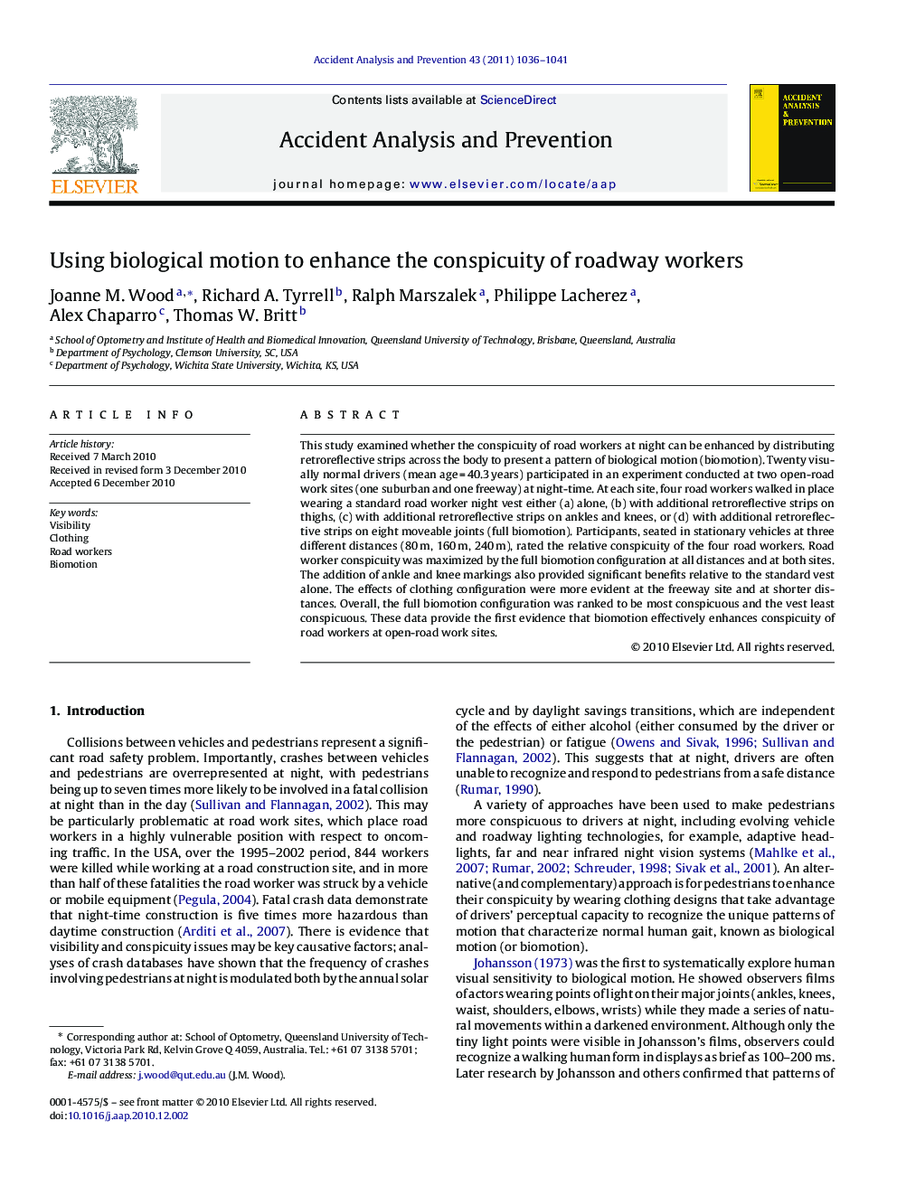 Using biological motion to enhance the conspicuity of roadway workers