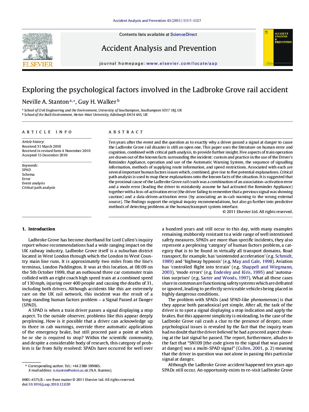 Exploring the psychological factors involved in the Ladbroke Grove rail accident