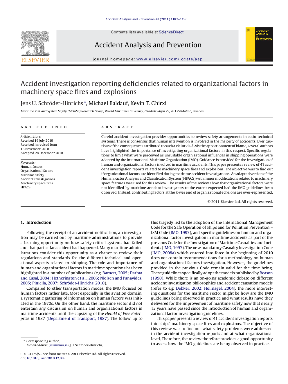 Accident investigation reporting deficiencies related to organizational factors in machinery space fires and explosions