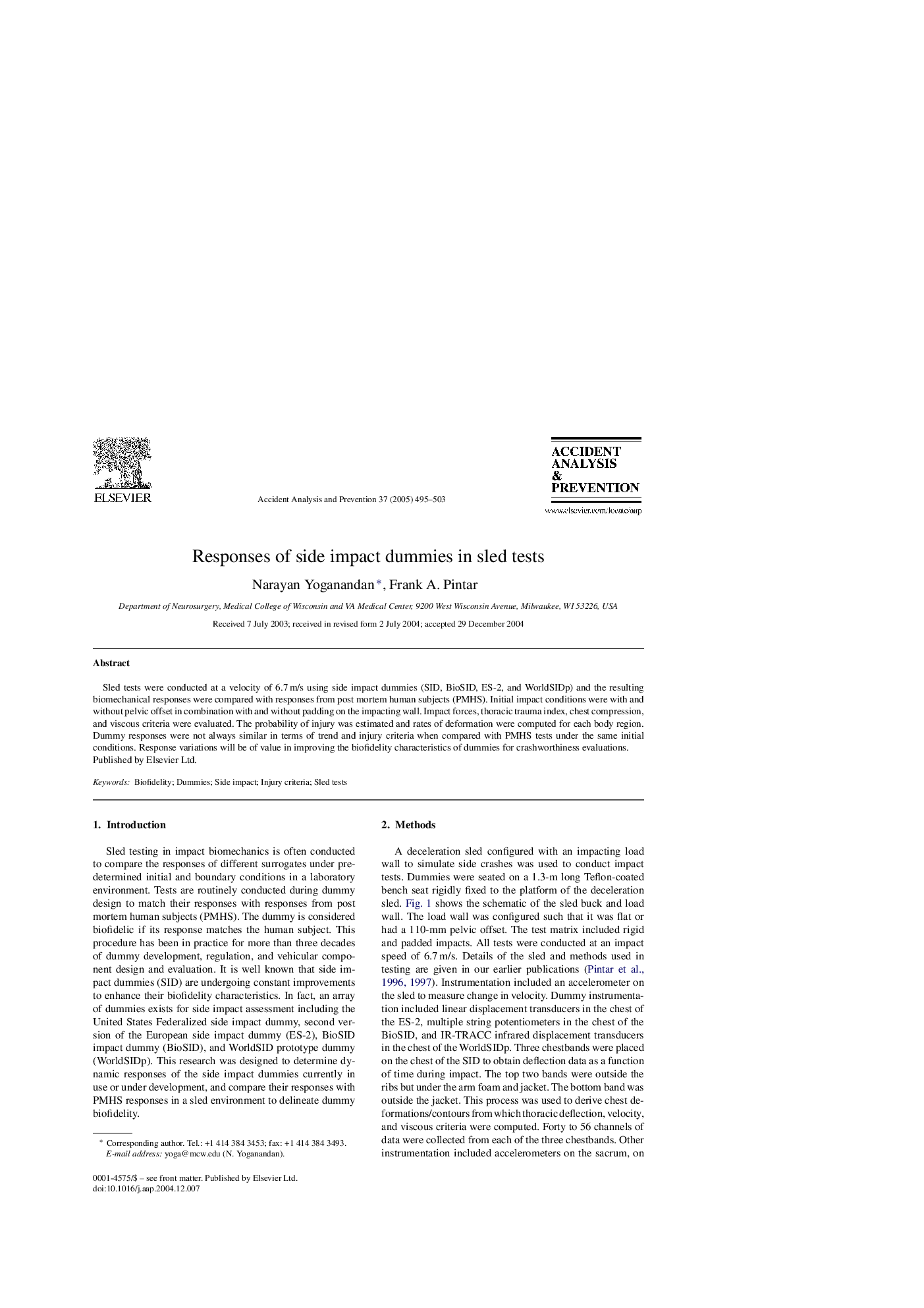 Responses of side impact dummies in sled tests